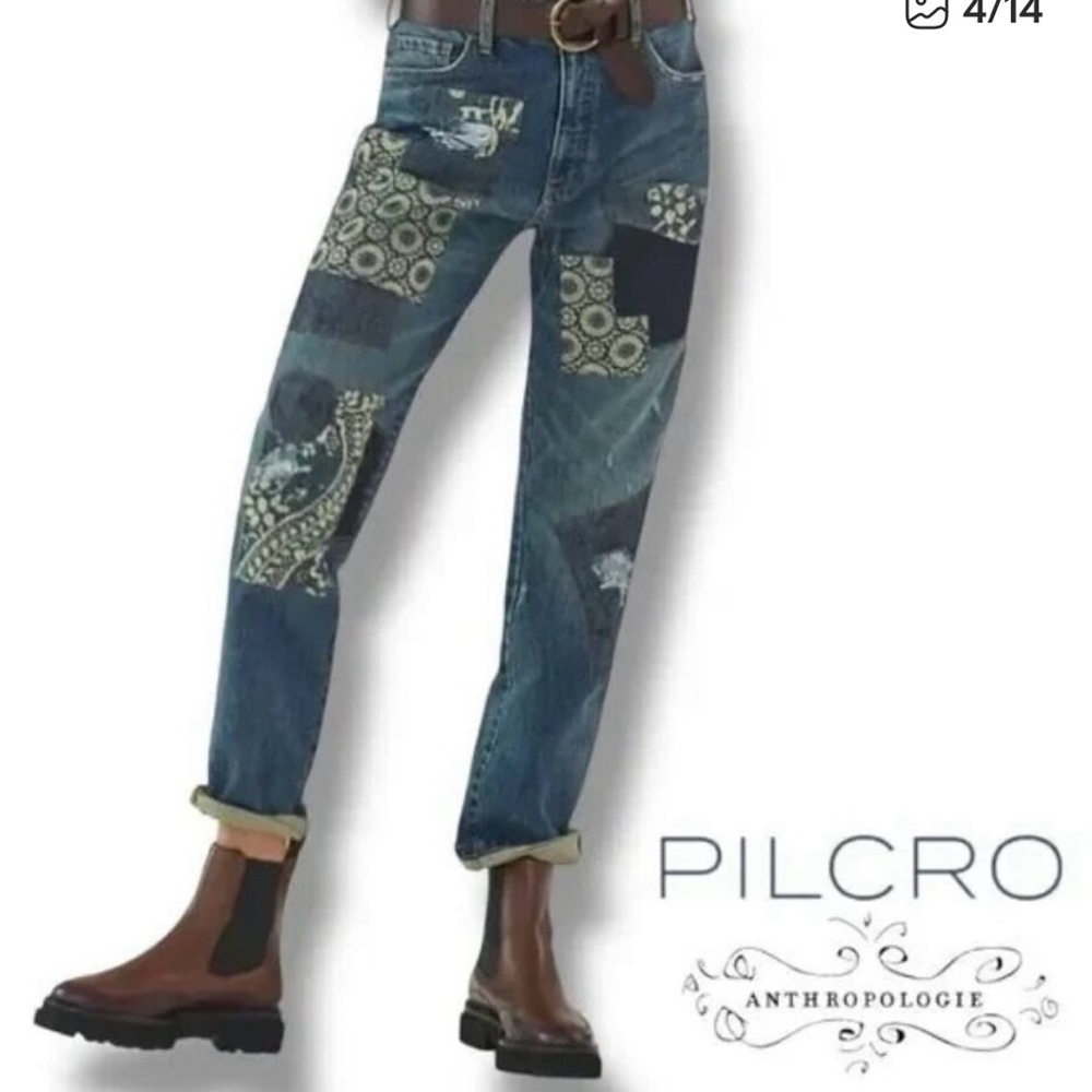 Pilcro “Borrowed” Boyfriend Patchwork Jeans EUC